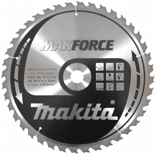 Пильный диск для дерева MAKFORCE, 355x30x2.2x40T — купить в интернет-магазине amurinstrument.ru с доставкой по Иркутску | Каталог с характеристиками и ценами пильный диск для дерева makforce, 355x30x2.2x40t, купить metabo, купить husqvarna, купить bosch, купить makita, купить hitachi, купить hikoki, купить oregon, купить stihl