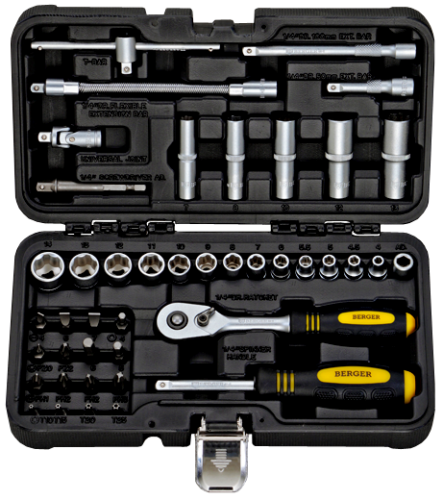 универсальный набор инструментов berger bg043-14, 43 предмета, купить metabo, купить husqvarna, купить bosch, купить makita, купить hitachi, купить hikoki, купить oregon, купить stihl