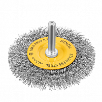 щетка для дрели, 75 мм, плоская, со шпилькой, нержавеющая витая проволока// denzel, купить metabo, купить husqvarna, купить bosch, купить makita, купить hitachi, купить hikoki, купить oregon, купить stihl